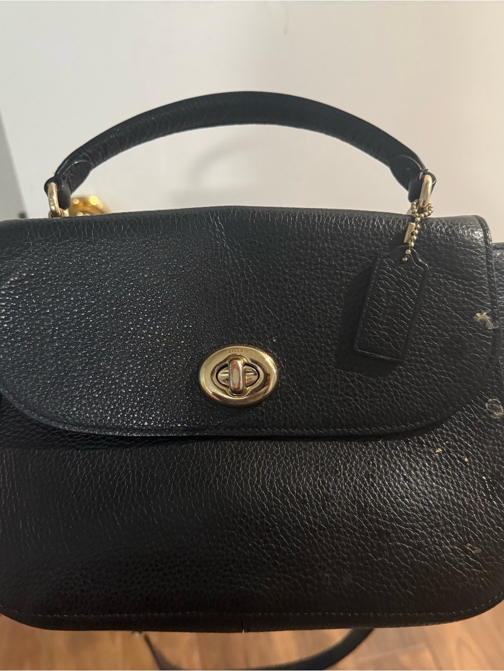 Coach Black Pebbled Leather Satchel with Gold-Tone Turnlock